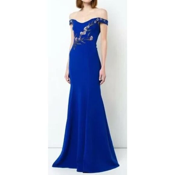 Marchese Notte Embroidered Off the Shoulder Gown NWT Sz. 6 - Picture 1 of 10